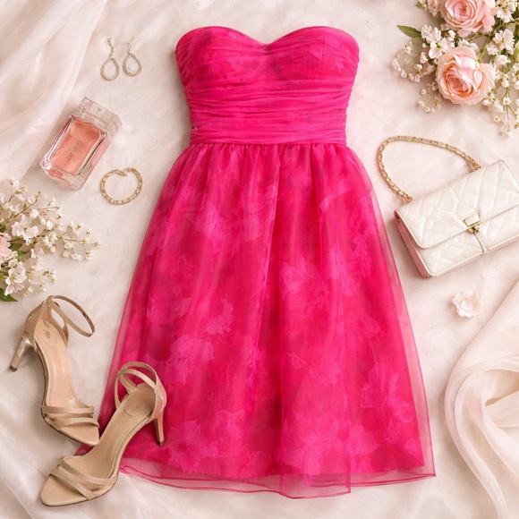 Lulus Dresses & Skirts - Lulus Hot Pink Strapless Midi Dress NWT | Ruched Tulle Party Dress